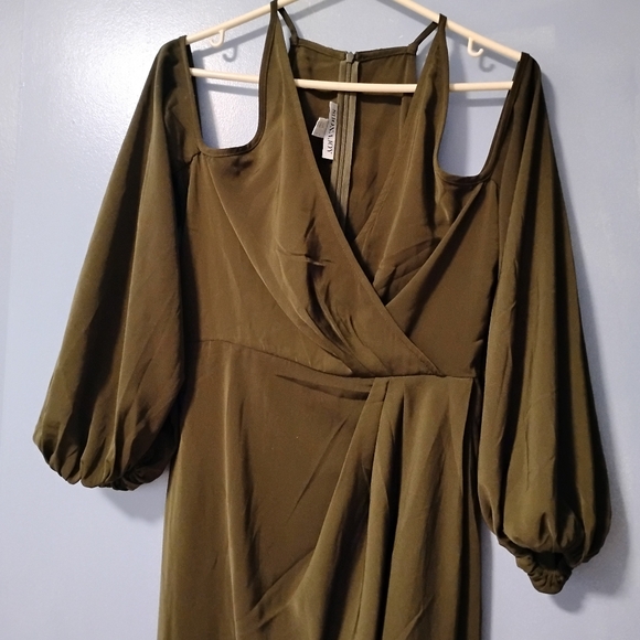 Shona Joy Olive Green Satin Dress 6 - Picture 3 of 6